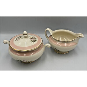 HOMER LAUGHLIN Eggshell Nautilus Pink Magnolia Creamer Sugar Bowl Lid H50N 5 USA